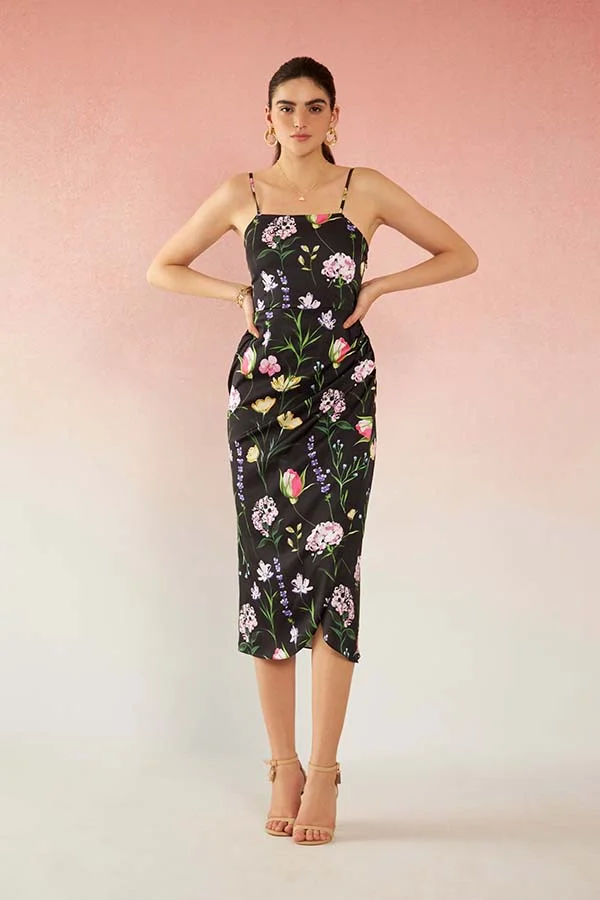 فيرجيو Satin Strappy Floral Dress