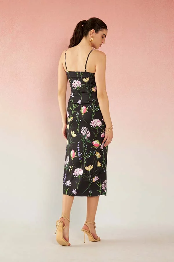 Virgio Satin Strappy Floral Dress
