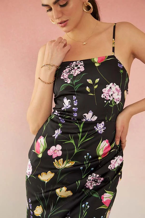 Virgio Satin Strappy Floral Dress