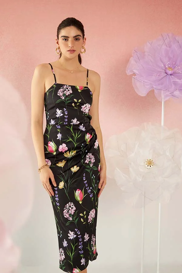 فيرجيو Satin Strappy Floral Dress