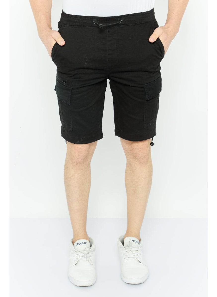 Threadbare Men Plain Cargo Shorts, Black  - Image 1
