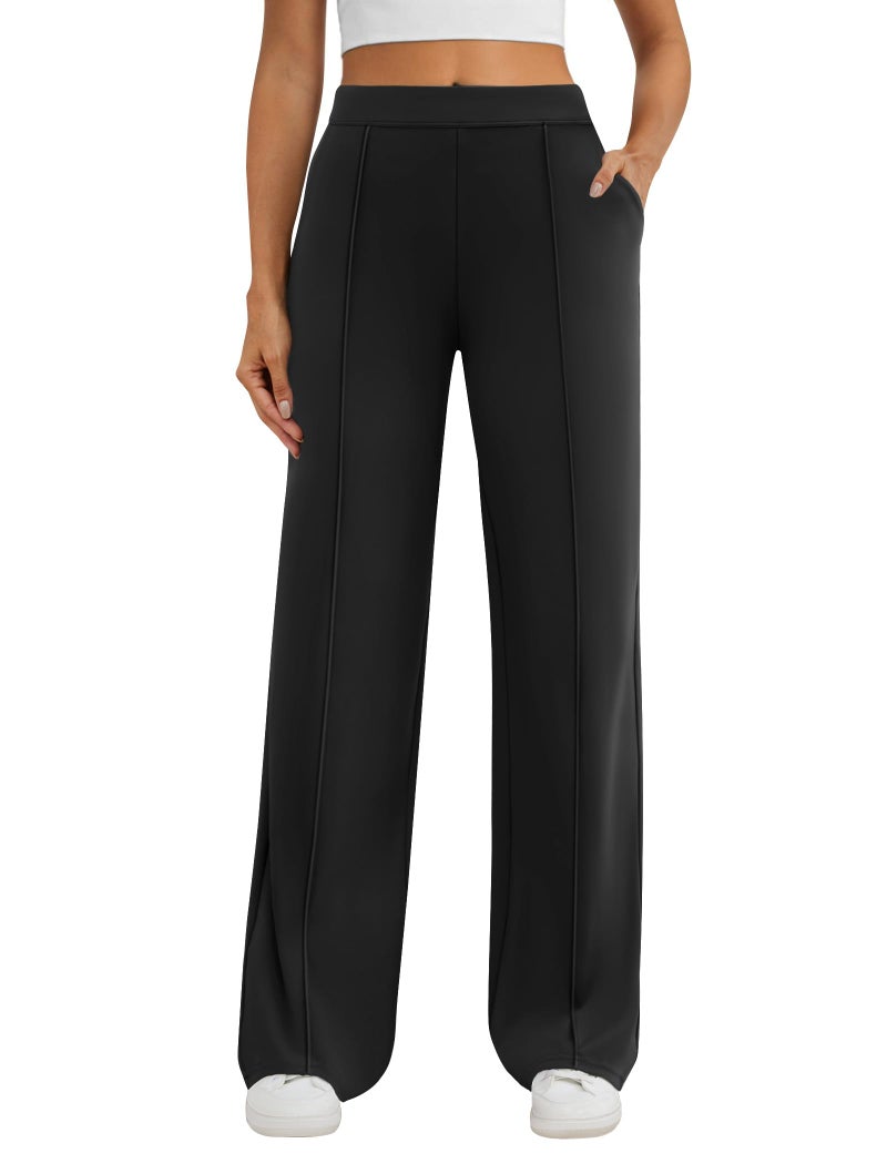 DLOODA Womens Dress Work Pants Business Casual Slacks Stretchy Wide Leg Trousers with Pockets High Waist Pull On Black - Image 1
