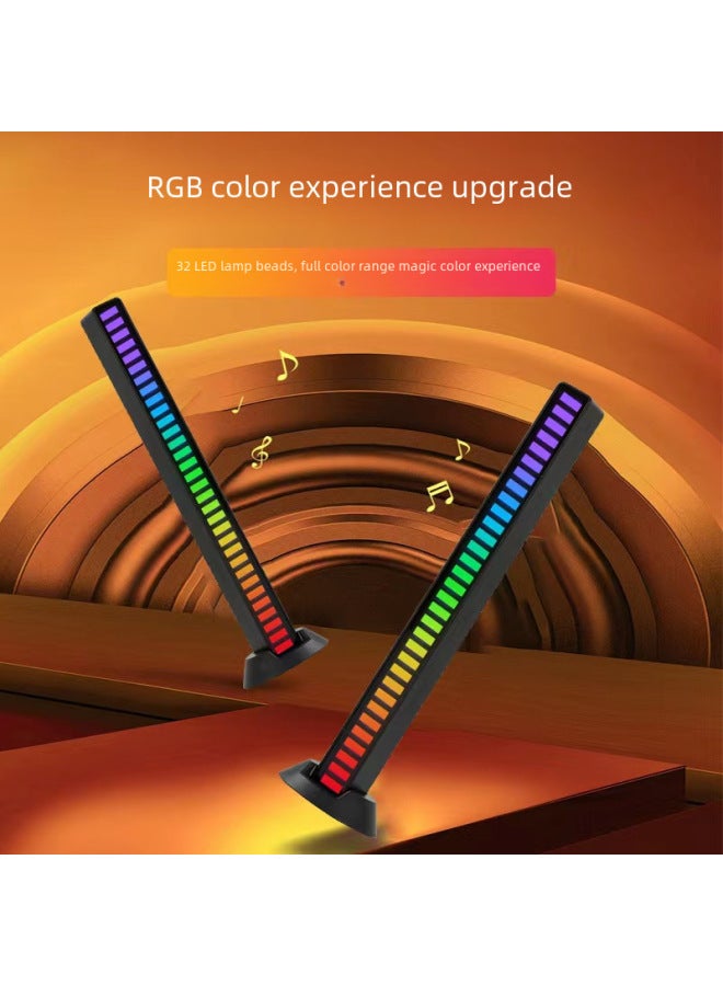 Loquat Rgb Sound-activated Atmosphere Light Music Rhythm Light Internet Celebrity Colorful Car Desktop Induction Creative Led Sound-Color:16 Lights White 【single】】-Dimensions:USB Straight Plug - Image 2