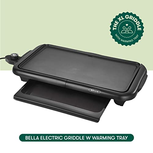 bella Electric Griddle with Warming Tray - Smokeless Indoor Grill, Nonstick Surface, Adjustable Temperature & Cool-touch Handles, 10" x 18", Copper/Black - Image 2