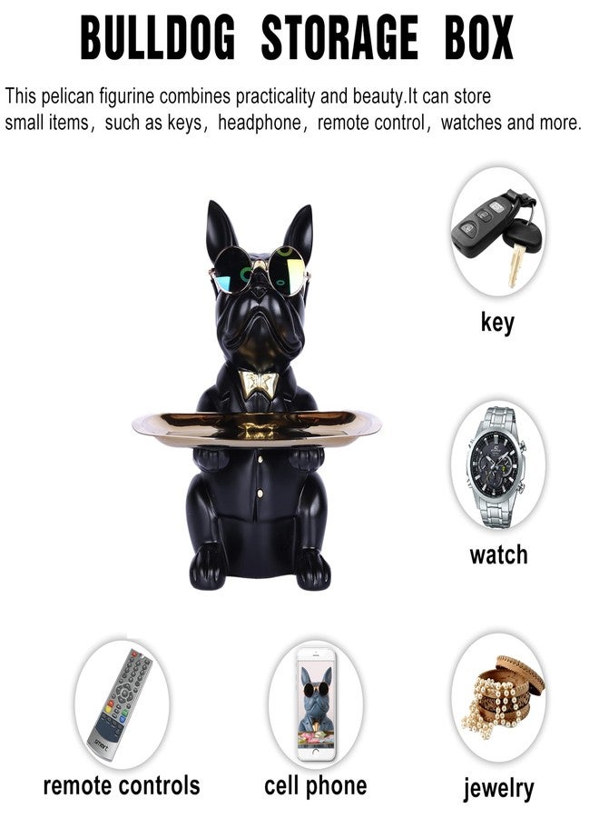 suruim French Bulldog Gifts Key Holder Candy Dish Tray Home Decor Resin Butler Statue Key Bowl Entryway Table Frenchie Dog Sculpture Dining Table Decor Office Small Object Tray (Black) - Image 3