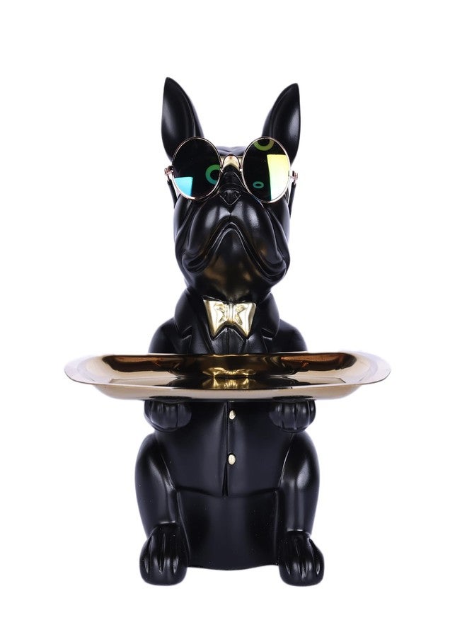 suruim French Bulldog Gifts Key Holder Candy Dish Tray Home Decor Resin Butler Statue Key Bowl Entryway Table Frenchie Dog Sculpture Dining Table Decor Office Small Object Tray (Black) - Image 1