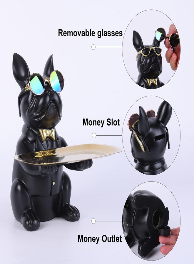 suruim French Bulldog Gifts Key Holder Candy Dish Tray Home Decor Resin Butler Statue Key Bowl Entryway Table Frenchie Dog Sculpture Dining Table Decor Office Small Object Tray (Black) - Image 2