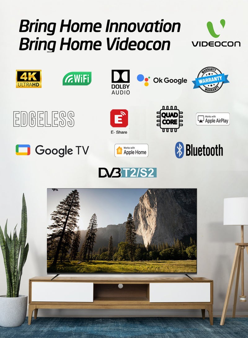 Videocon 55 Inch 4K UHD Edgeles Smart TV | Google TV with Google Assistant Remote | Bluetooth & Chromecast Built-in | Dolby Audio | Quad-Core Processor | Free Wall Bracket – E55ELGT1100 E55ELGT1100 Black - Image 4