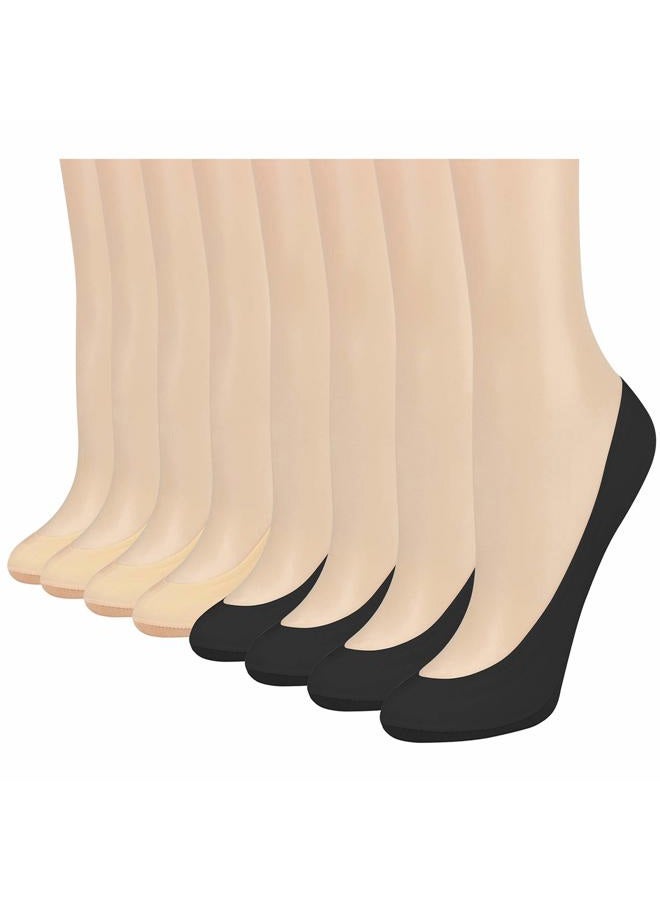 Double Couple 8 Pairs No Show Socks Women Low Cut Socks for Flats Non Slip Thin Liner Socks, 4 Black & 4 Nude, M - Image 1