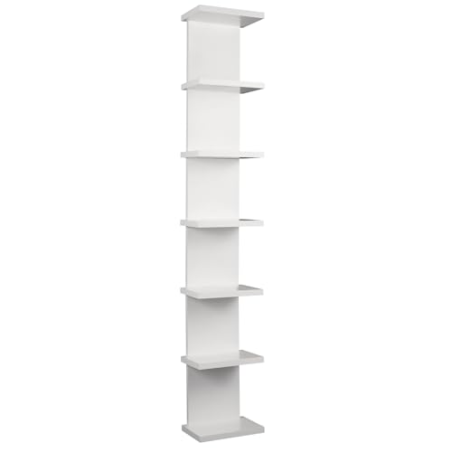 YEXEXINM 7 Tier Wall Shelf Unit Narrow Smooth Laminate Finish Vertical Column Wall Decor Mount Floating Storage Home Decor Organizer(White) - Image 1