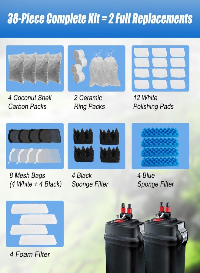 GUXPCH 38 Pack Aquarium Filter Media Kit Fit for 406 407 Canister Filters, Includes Water Polishing Pad, Bio Foam Pad, Foam Blocks, Ceramic Rings, Activated Carbon, Filter Mesh Bag - Image 3