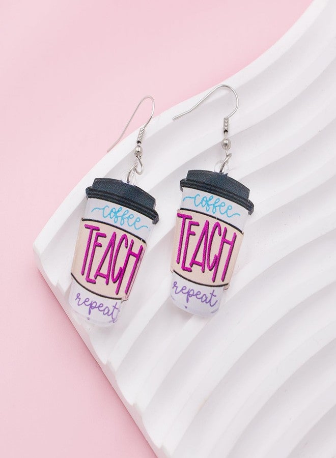 Nanafast Teacher Earrings for Women Acrylic Coffee Earrings for Teachers Educators Appreciation Jewelry Back to Study Teacher Gifts Coffee - Image 4