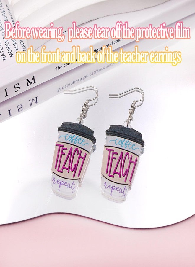 Nanafast Teacher Earrings for Women Acrylic Coffee Earrings for Teachers Educators Appreciation Jewelry Back to Study Teacher Gifts Coffee - Image 2