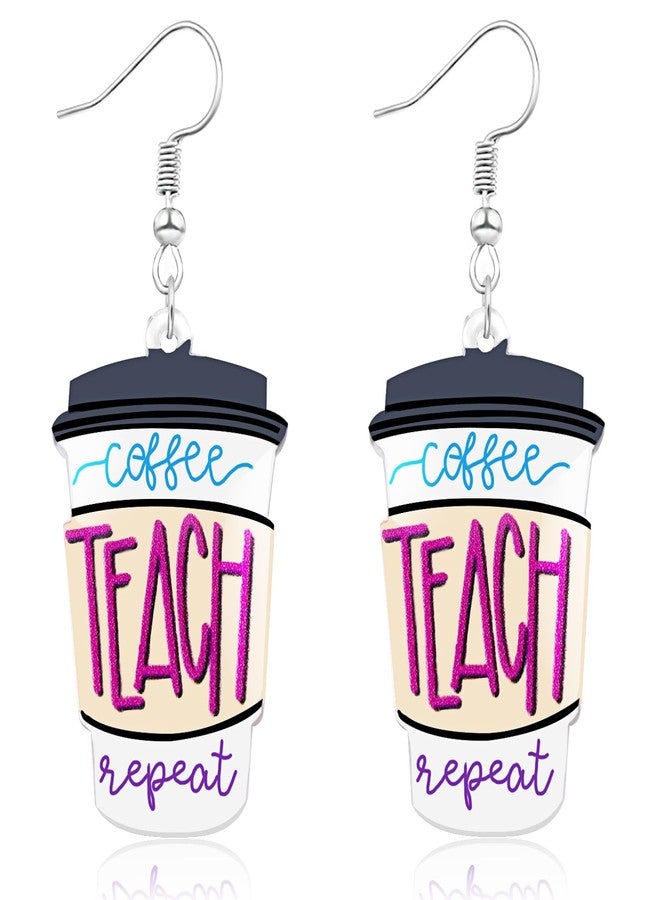 Nanafast Teacher Earrings for Women Acrylic Coffee Earrings for Teachers Educators Appreciation Jewelry Back to Study Teacher Gifts Coffee - Image 1