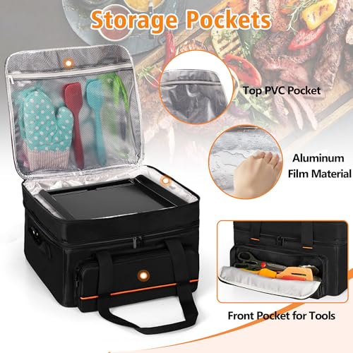 samdew Double-layer Grill Carrying Bag, Grill Cover Compatible with Ninja GR101 Sizzle Smokeless Indoor Grill & Griddle, Padded Grill Storage Case for Grill Plate & Accessories Tools, Bag Only - Image 3