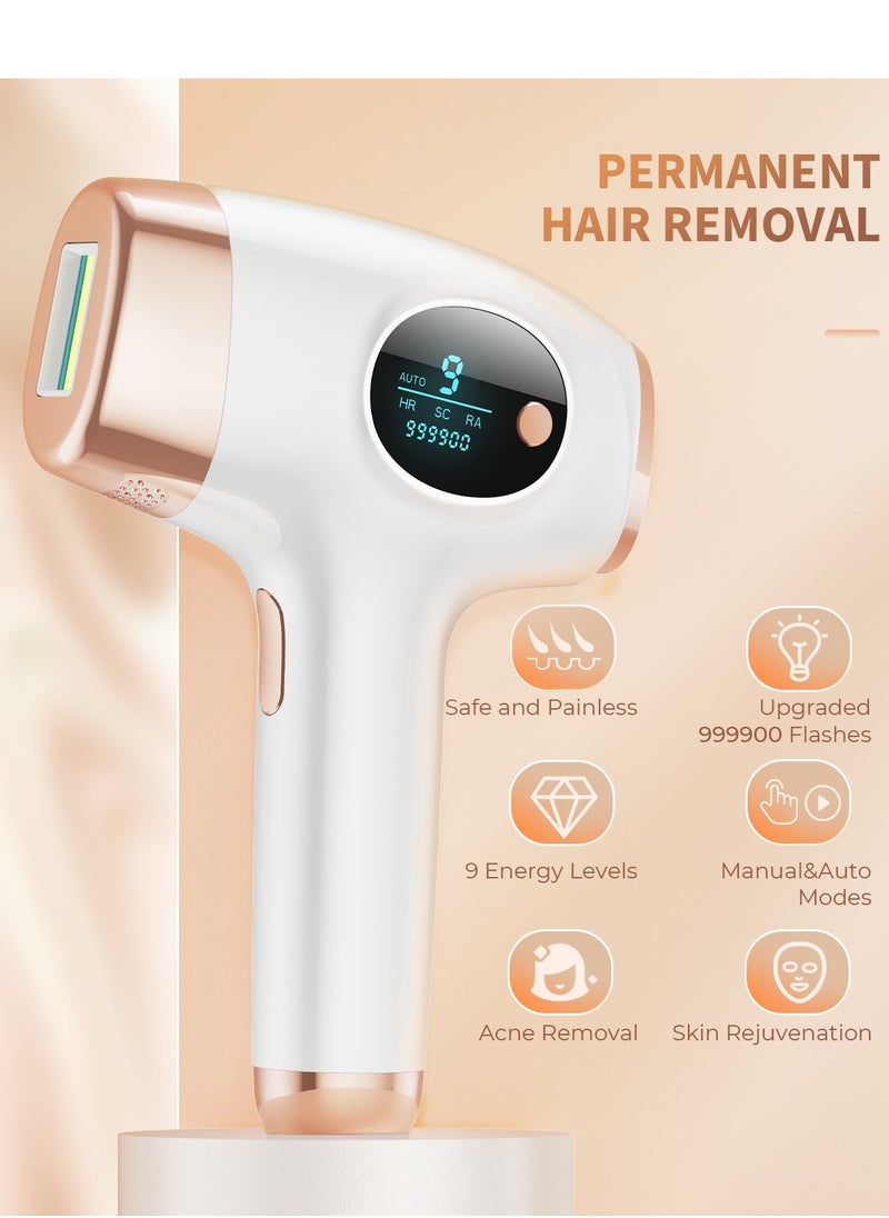 جهاز إزالة الشعر بالليزر مع 9 مستويات طاقة و 3 وظائف و 999900 ومضة