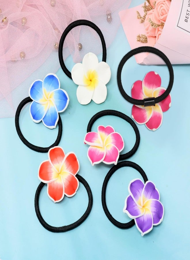 Honbay 12PCS Fashion Cute Frangipani Flower Elastic Hair Ties Polymer Clay Plumeria Flower Decorative Hair Ropes Floral Stretch Hair Bands Hair Rings Ponytail Holders Hawaii Hair Accessories for Women - Image 4