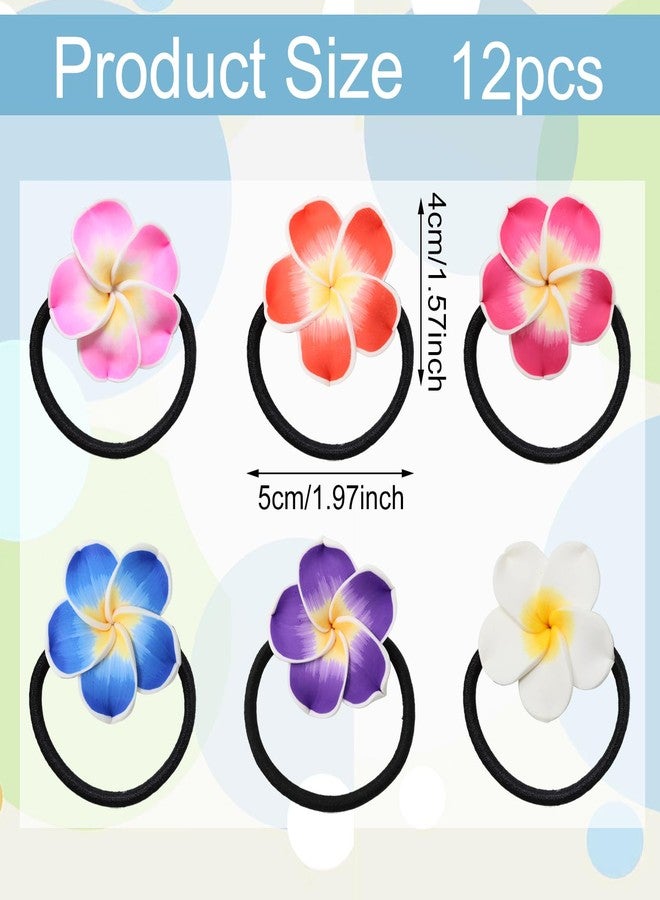 Honbay 12PCS Fashion Cute Frangipani Flower Elastic Hair Ties Polymer Clay Plumeria Flower Decorative Hair Ropes Floral Stretch Hair Bands Hair Rings Ponytail Holders Hawaii Hair Accessories for Women - Image 2
