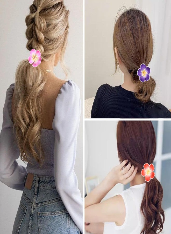 Honbay 12PCS Fashion Cute Frangipani Flower Elastic Hair Ties Polymer Clay Plumeria Flower Decorative Hair Ropes Floral Stretch Hair Bands Hair Rings Ponytail Holders Hawaii Hair Accessories for Women - Image 3