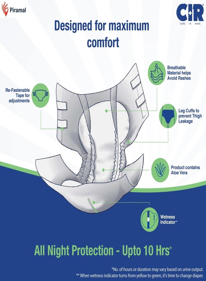 CIR Unisex Premium Adult Diaper-Tape Style All Night Protection With Aloe Vera Large(L) Size Waist(101-140Cm 40"-55") 10 Units (Pack of 2) - Image 4