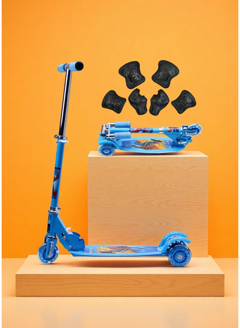 إيزي فيتشور سكوتر إيزي فيوتشر للأطفال من عمر 3 إلى 8 سنوات - سكوتر ركل قابل للطي بمقبض قابل لتعديل الارتفاع، وعجلات بولي يوريثان LED وفرامل خلفية، بالإضافة إلى مجموعة معدات الحماية - Image 1