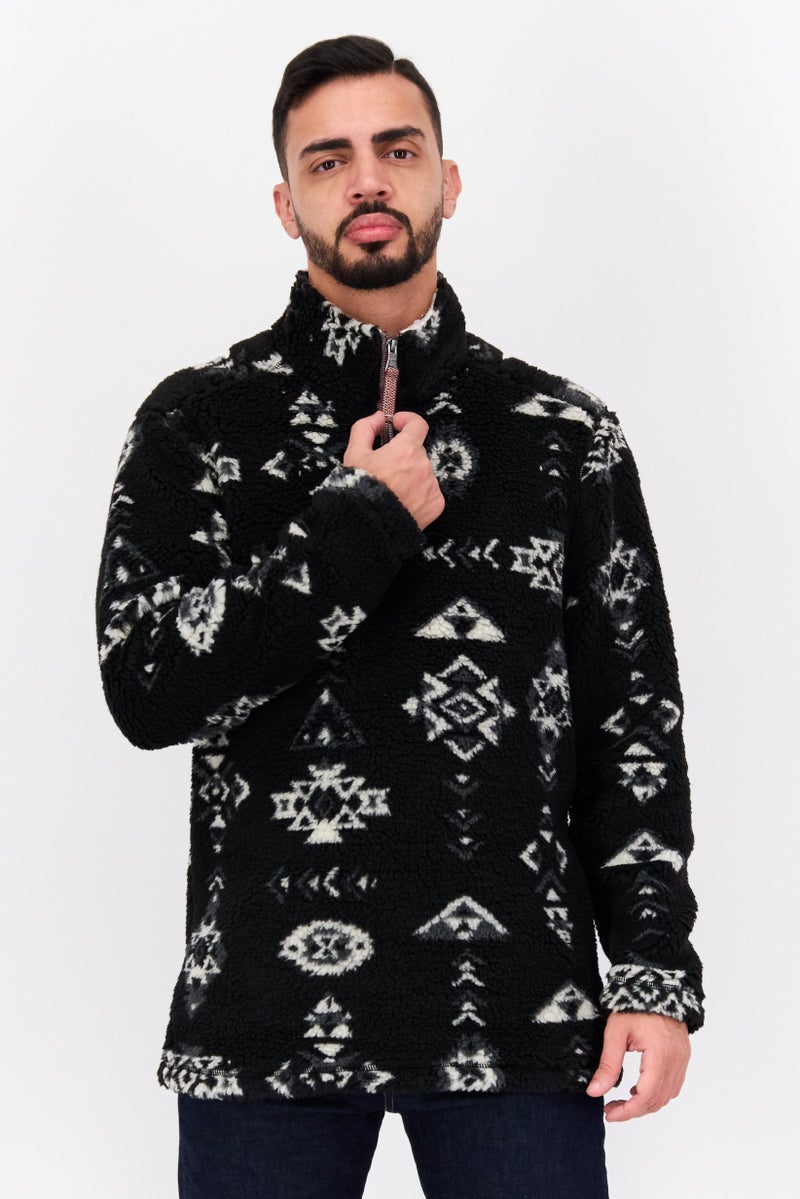 TRUE GRIT Men Mock Neck Allover Printed Long Sleeves Sweatshirt, Black - Image 1