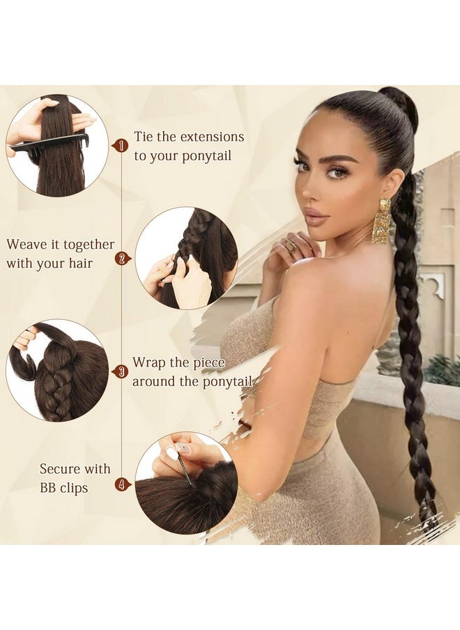 SOFEIYAN Long Braid Ponytail Extension With Hair Tie Straight Sleek Wrap Around Hair Extensions Braid Pony Tail Fluffy Natural Soft Synthetic Hairpieces For Women Daily Wear, 26 Inch-Ash Blonde 