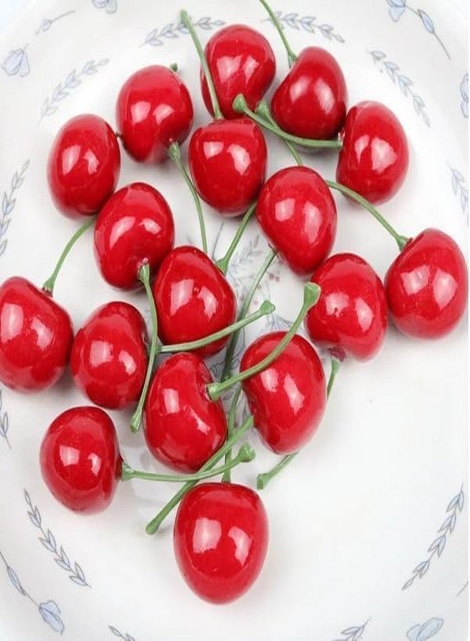 Jinshining ٢٠ قطعة من الكرز الأحمر الصناعي لتزيين المثلجات والكب كيك، فاكهة الكرز الصناعية الواقعية لتزيين حفلات الكريسماس، نباتات وزهور صناعية، فاكهة صناعية، نباتات وزهور صناعية - Image 3