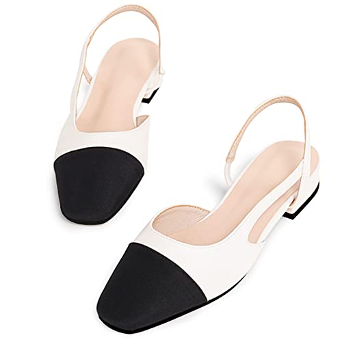 MICIFA Women's Slingback Flat Pumps, Round Toe Low heel Sandals Splicing Dress Shoes for Women - Image 3