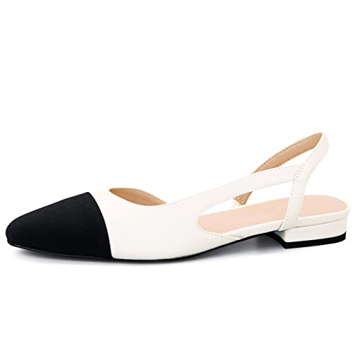 MICIFA Women's Slingback Flat Pumps, Round Toe Low heel Sandals Splicing Dress Shoes for Women - Image 1