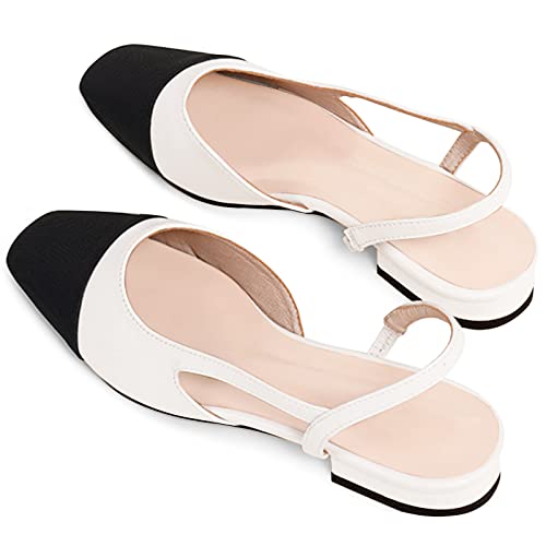 MICIFA Women's Slingback Flat Pumps, Round Toe Low heel Sandals Splicing Dress Shoes for Women - Image 4