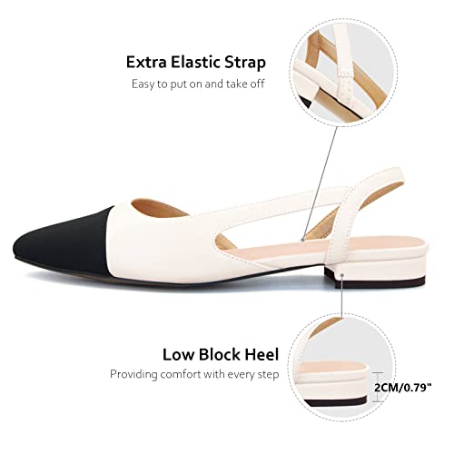 MICIFA Women's Slingback Flat Pumps, Round Toe Low heel Sandals Splicing Dress Shoes for Women - Image 2