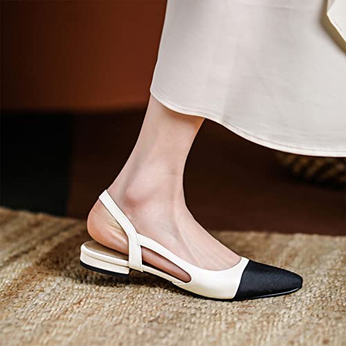 MICIFA Women's Slingback Flat Pumps, Round Toe Low heel Sandals Splicing Dress Shoes for Women - Image 5