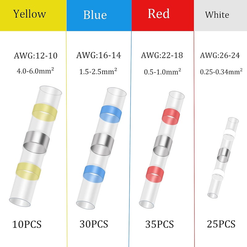 Flytuo 100PCS Solder Seal Wire Connectors, Heat Shrink Solder Butt Connectors, Waterproof Insulated Electrical Butt Splice Wire Terminals for Marine, Aircraft, Boat, Truck, Stereo, Joint - Image 2