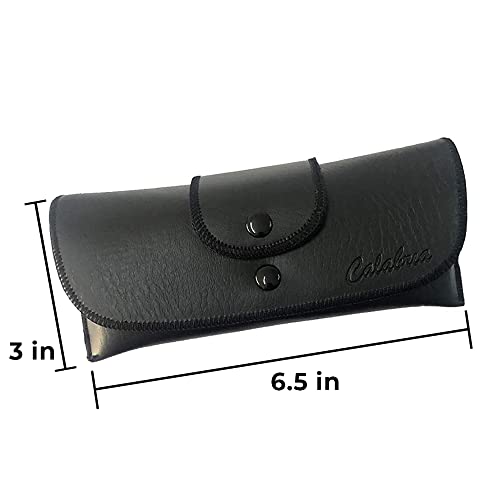 Calabria Double Snap Belt Loop Eyeglass Case Black PU Leather Vintage Old School Eye Glasses Pouch Semi-Hard Sunglass Holder - Image 3