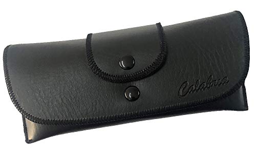 Calabria Double Snap Belt Loop Eyeglass Case Black PU Leather Vintage Old School Eye Glasses Pouch Semi-Hard Sunglass Holder - Image 2