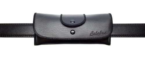 Calabria Double Snap Belt Loop Eyeglass Case Black PU Leather Vintage Old School Eye Glasses Pouch Semi-Hard Sunglass Holder - Image 4