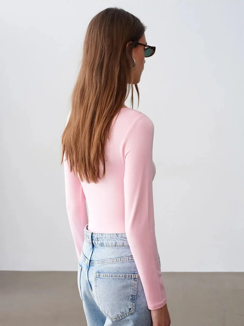Dilvin DILVIN Slim Fit Boat Neck Bodysuit