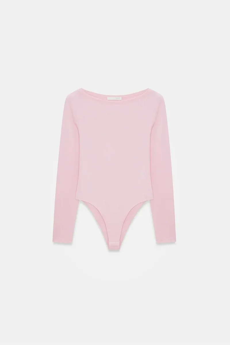 Dilvin Blush Pink DILVIN Slim Fit Boat Neck Bodysuit for Women | Best Price UAE