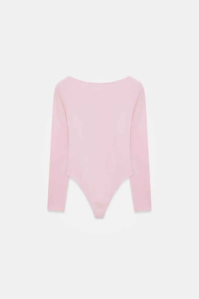 Dilvin Blush Pink DILVIN Slim Fit Boat Neck Bodysuit for Women | Best Price UAE