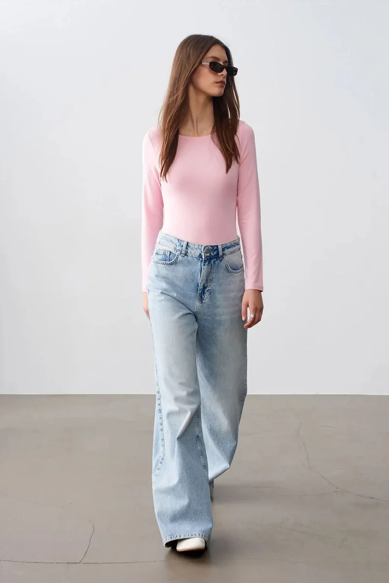 Dilvin Blush Pink DILVIN Slim Fit Boat Neck Bodysuit for Women | Best Price UAE
