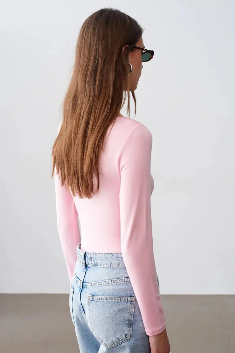 Dilvin Blush Pink DILVIN Slim Fit Boat Neck Bodysuit for Women | Best Price UAE