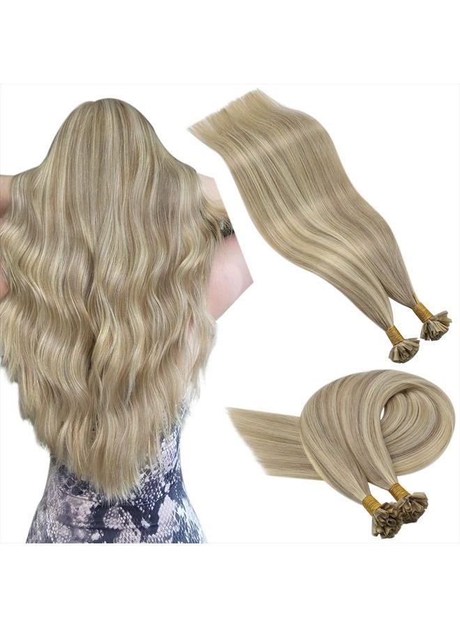 YoungSee U Tip Human Hair Extensions Blonde22 Inch Utip Hair Extensions Human Hair Blonde Keratin Bond Hair Extensions Human Hair Remy Hair Extensions U Tip Blonde Highlight With Ash Blonde 1G/S 50G - Image 1
