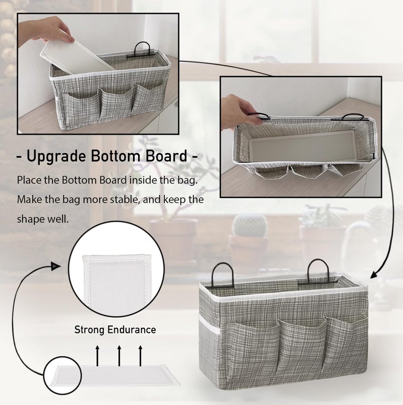 Kanrichu 2pcs 3-pockets Large Wall Hanging Organizer Bag, Linen Fabric Door Hanging Storage Baskets with Pockets, Waterproof Bin for Kitchen, Bedroom, Office, RV Camper (Stripe_2pcs) - Image 3