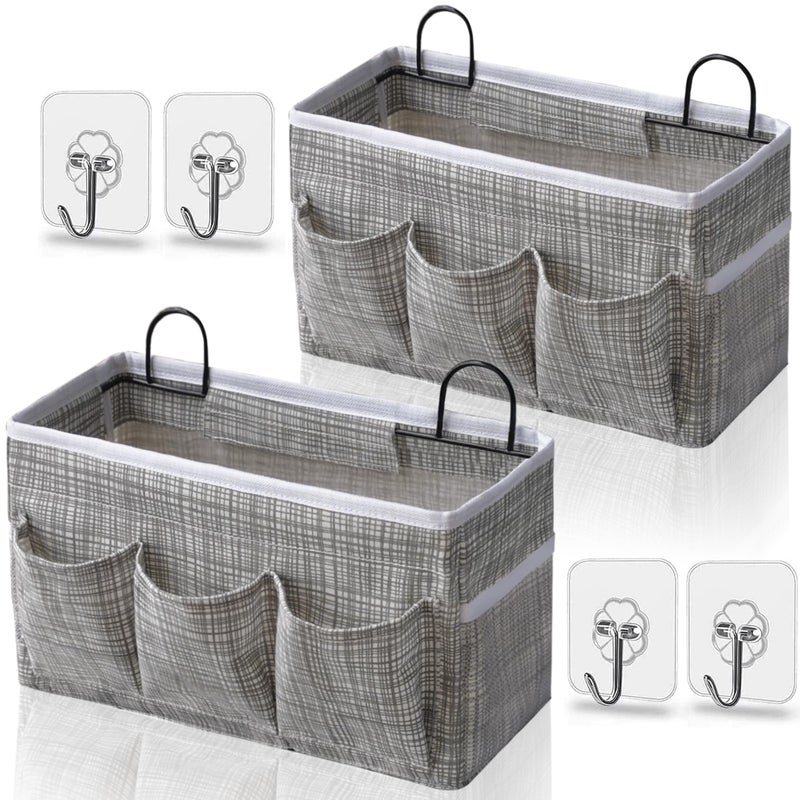 Kanrichu 2pcs 3-pockets Large Wall Hanging Organizer Bag, Linen Fabric Door Hanging Storage Baskets with Pockets, Waterproof Bin for Kitchen, Bedroom, Office, RV Camper (Stripe_2pcs) - Image 1