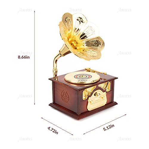 AUEAR, Classical Gramophone Music Box Clockwork Brown for Home Table Desk Decorations - Image 2