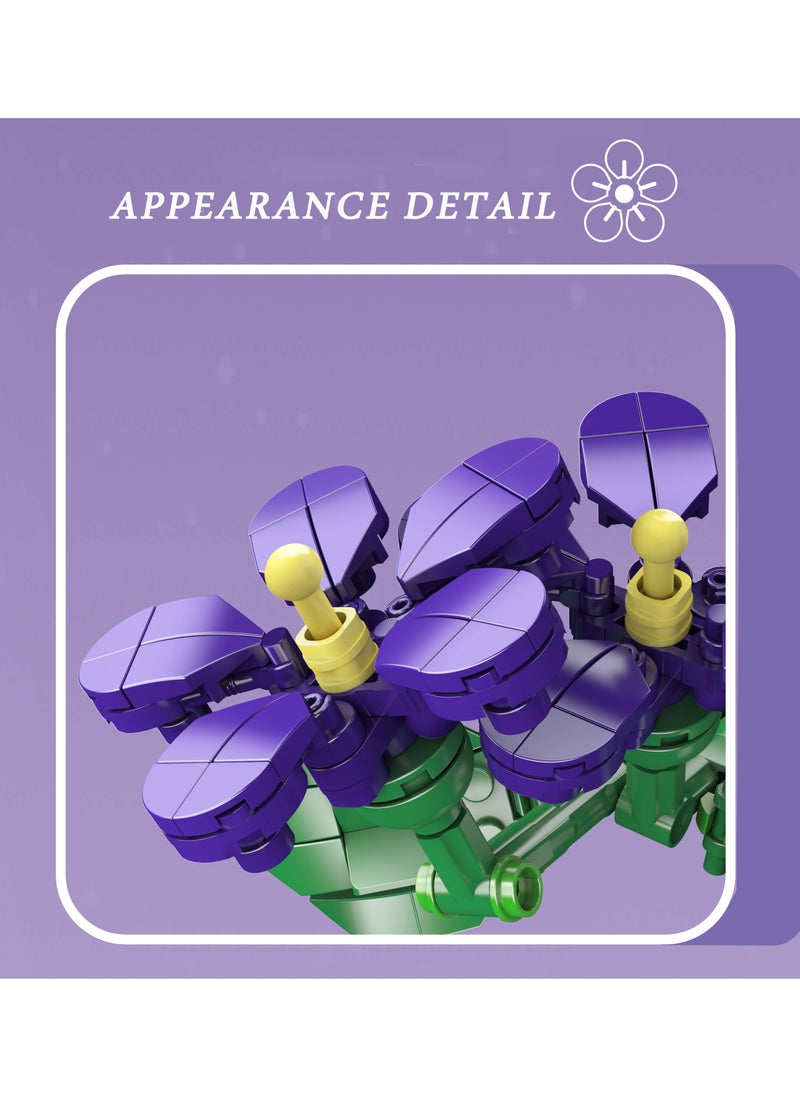 mould king 24014 Violet flower building blocks, plant collection, 145 pieces, DIY artificial flowers, clips, suitable for Valentine's Day, birthday gifts (excluding vases)  - Image 2
