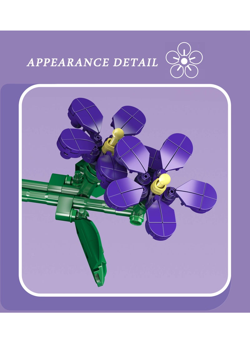 mould king 24014 Violet flower building blocks, plant collection, 145 pieces, DIY artificial flowers, clips, suitable for Valentine's Day, birthday gifts (excluding vases)  - Image 3
