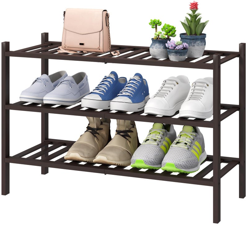 viewcare Shoe Rack for Closet, 3-Tier Bamboo Wood Shoe Racks, Stackable | Beautiful | Natural | Functional | Sturdy, Bamboo Shoe Rack for Entryway Hallway Closet - Image 1