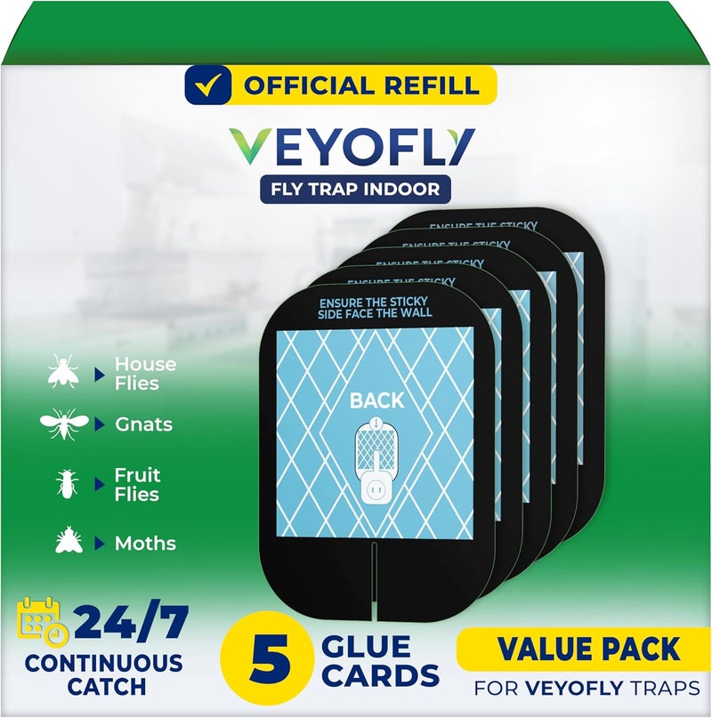 VEYOFLY Fly Trap Indoor Refill, Fruit Fly Traps for Indoors, Gnat Traps for House Indoor,Fly Catcher Indoor, Fly Trap,Plug in Catch for Fruit Flies,Moths,Gnats,Mosquito Trap (Pack of 5 Refills-Black) - Image 1